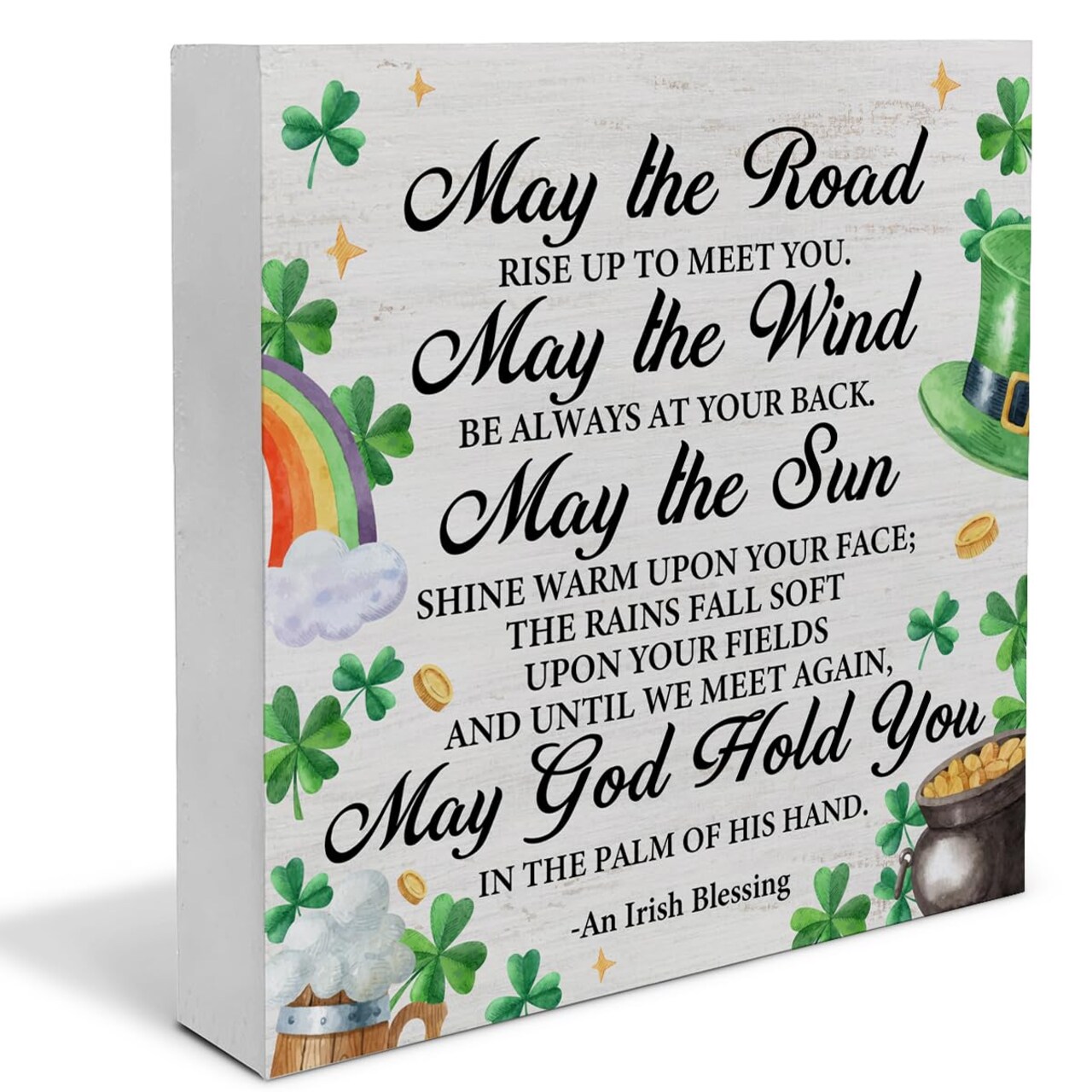 Irish Blessing Decorations St. Patricks Day Decor, Rustic an Irish Blessing Wood Sign Home Tabletop Shelf Desk Decor, St Patricks Day Decorations, 5 X 5 Inches